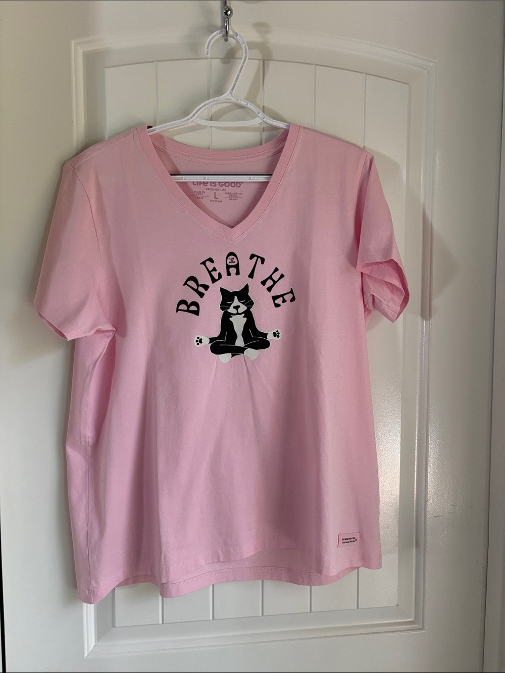Life Is Good Pink Cat 'Breathe' V-Neck Tee